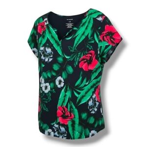 Van Heusen Women’s Tropical Floral Blouse - Large Short Sleeve Polyester Top